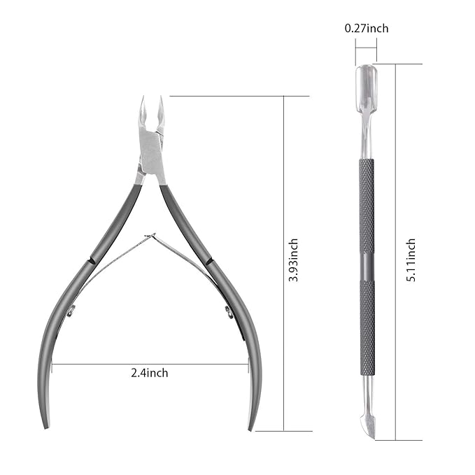 Ejiubas Cuticle Trimmer with Cuticle Pusher Cuticle Nipper Professional Grade Stainless Steel Cuticle Remover Cutter Clipper Durable Pedicure Manicure Tools (Grey)