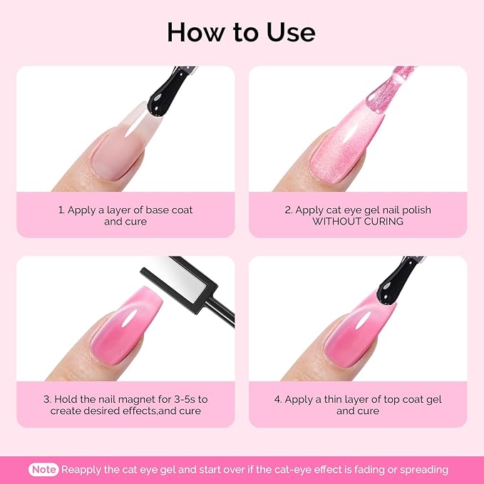 MelodySusie Nail Magnet Set, 16PCS Cat Eye Gel Nail Polish Magnets, Round Square Double Ended Magnet Stick, Cat Eye Magnet for Nails, Strong Magnetic Nail Polish Magnets Nail Design Tools