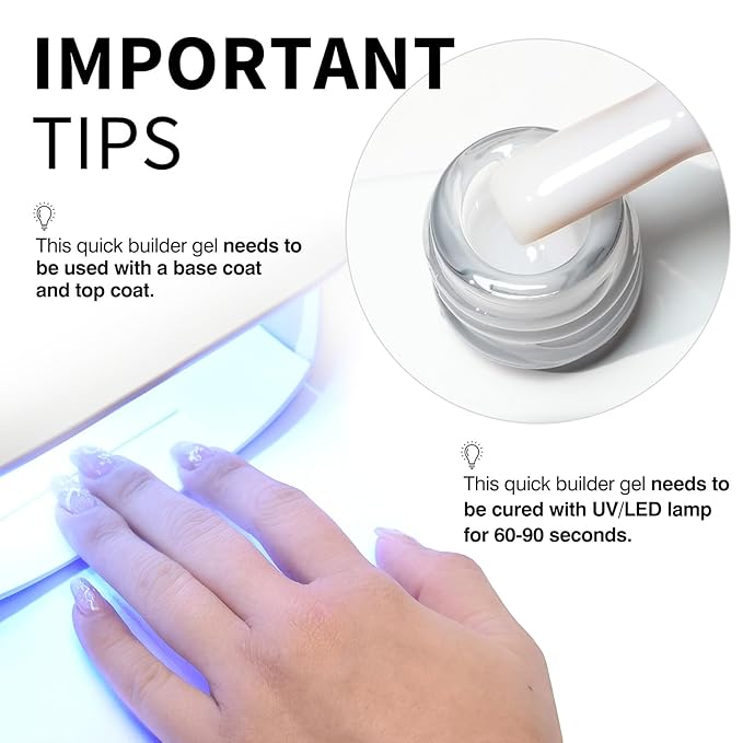 CANNI Quick Builder Nail Gel for Nails – 9ML White Soak-Off Nail Strengthening Gel for Apex Building DIY UV LED Manicure