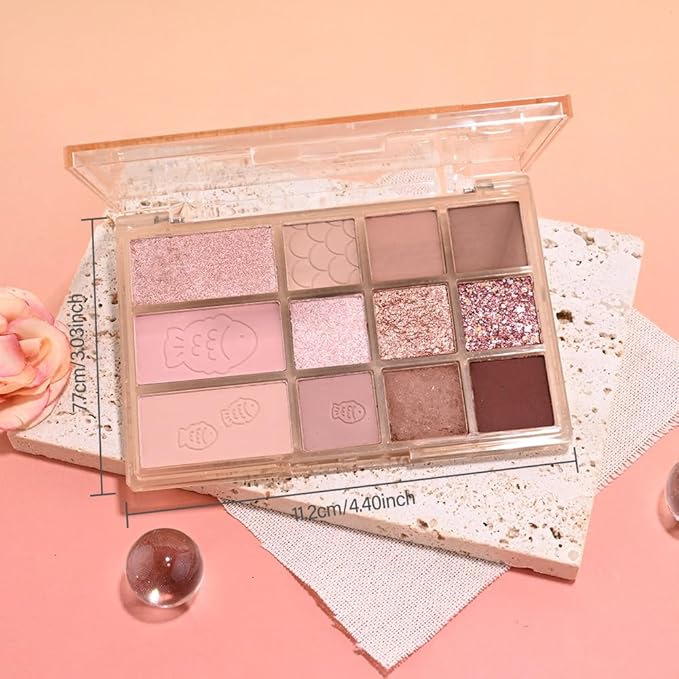 SUAKE Nude Pink Eyeshadow Palette, Matte & Shimmer, High Pigmented 12 Colors Brown Purple Eye Shadow Primers for Eye Makeup, Korean Powder Palet de sombras de ojos (04# Red Bean)