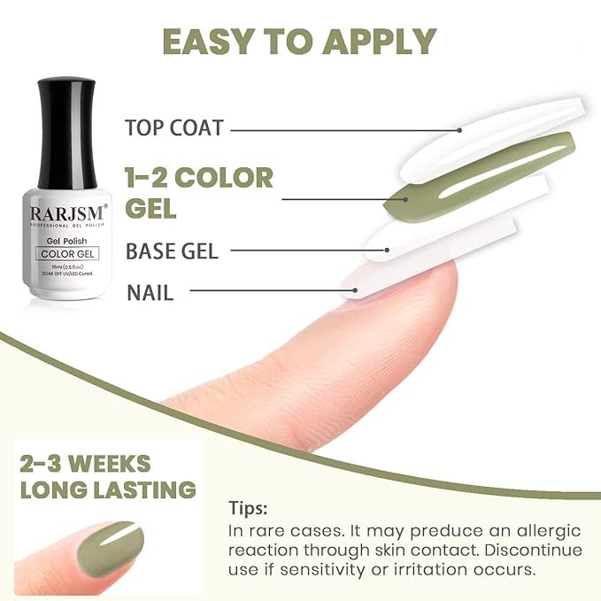 RARJSM Nude Gel Polish Gray Green Translucent Sheer Green Jelly Gel Nail Polish Single Bottle 15ml Soak Off UV LED Cured Sage Natural Gel Polish for Nail Art French Manicure at Home Salon