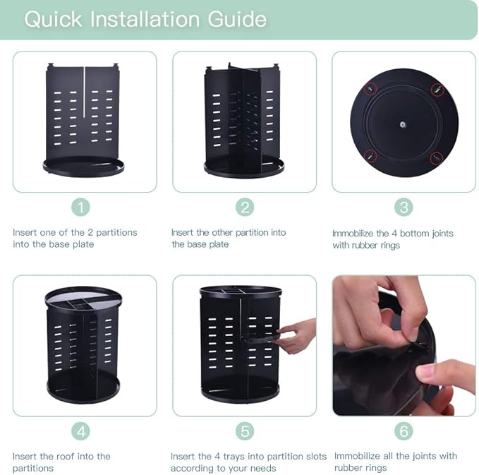 360 Rotating Makeup Organizer,DIY Adjustable Spinning Holder,Foldable Cosmetic Storage Display box,Large Capacity Make up Caddy Shelf,Fits Countertop Vanity and Bathroom (BLACK)