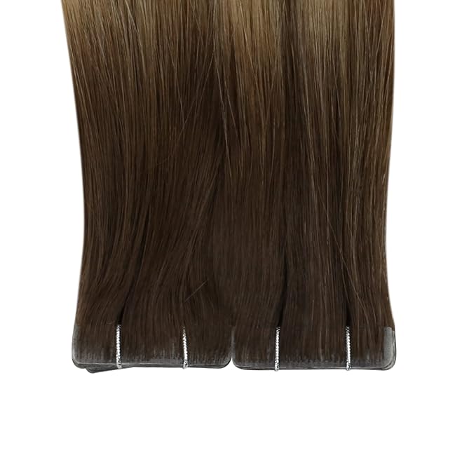 Full Shine Virgin Injection Tape in Hair Extensions Human Hair 10Gram 5Pcs Color 3/8/22 Brown And Blonde Injected Tape ins Human Hair Extensions Seamless Skin Weft 16Inch Intact Human Hair
