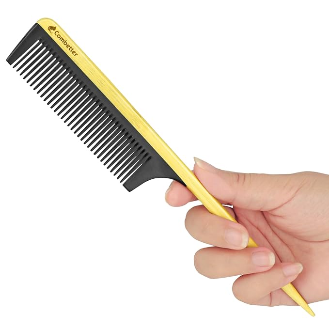 Bamboo Rat Tail Comb – Fine Tooth Hair Comb for Styling, Sectioning & Braiding, Anti-Static & Anti-Frizz, Eco-Friendly & Bakelite Durable Teasing & Parting Comb for Women, Men, Kid