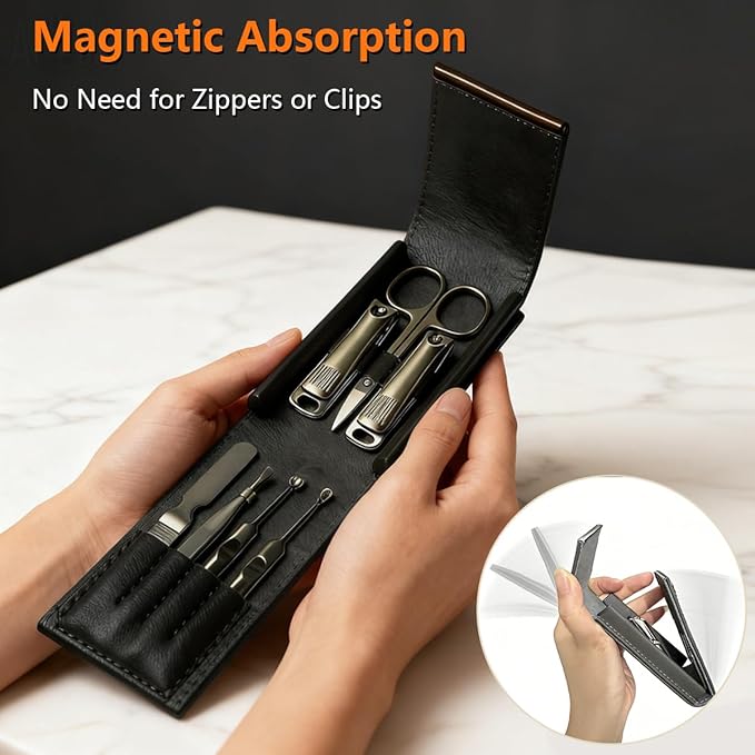 Nail Clippers Set 7 Pcs, Stainless Steel Toenail & Fingernail Clipper Set, Portable Travel Mens Nail Cutter, Manicure Grooming Kit for Men, Women, Gift Ideas (Grey)