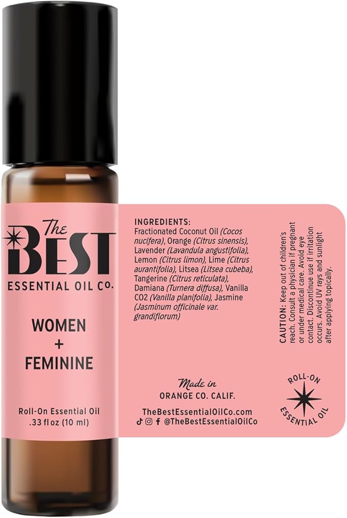 The Best Women + Feminine Essential Oil Roll-On Blend- Premium Grade- Pre-Diluted in Coconut Oil- Ready to Use- 10 ml (.33 fl oz)