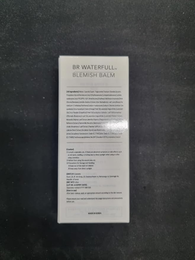 BR Waterfull Blemish Balm, Korean BB Cream, Dewy Finish, Moisturizing Medium Flawless Coverage, Natural Skin Tone, Glow & Dewy Makeup, 1.41oz (BB Cream Natural Type)