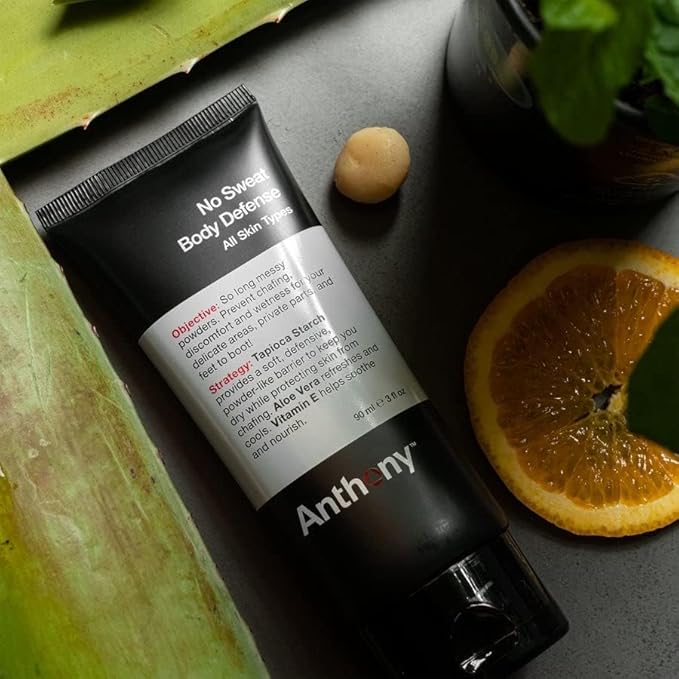 Anthony No Sweat Body Defense Deodorant for Men, Anti-Chafing & Anti-Itch Cream-to-Powder Lotion for Groin, Thighs & Underarms, Talc-Free, Absorbs Moisture, Sweat & Odor Control, 3 fl oz (Pack of 3)