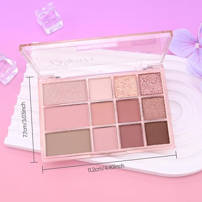 SUAKE Nude Pink Eyeshadow Palette, Matte & Shimmer, High Pigmented 12 Colors Brown Purple Eye Shadow Primers for Eye Makeup, Korean Powder Palet de sombras de ojos (02# Sweet Rose)