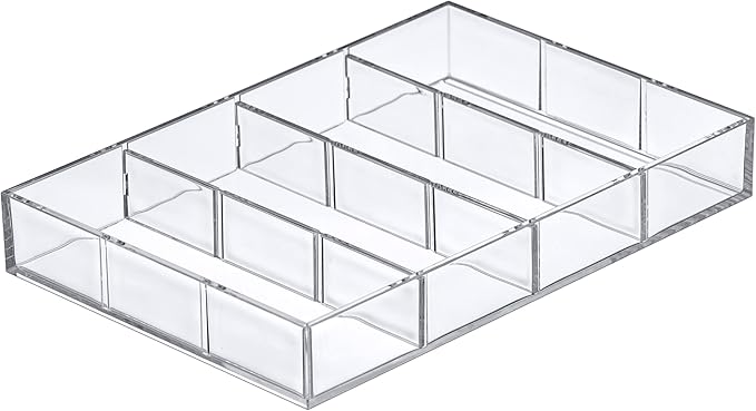 Amazing Abby - Soleil - Acrylic 4-Compartment Sunglass Organizer, Plastic Eyeglass Display Case, Transparent Jewelry Storage Tray, Clear Beauty Supply Holder, Great for Bedroom and Bathroom