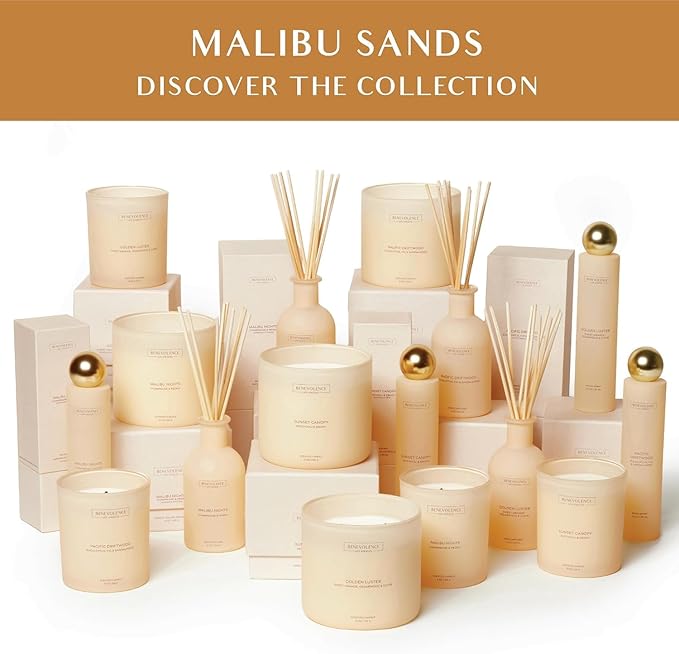 Benevolence LA Reed Diffuser - Orange, Cedarwood & Clove | Home Fragrance Diffuser for Home & Bathroom | Long-Lasting Scent Sticks - Malibu Sands Collection