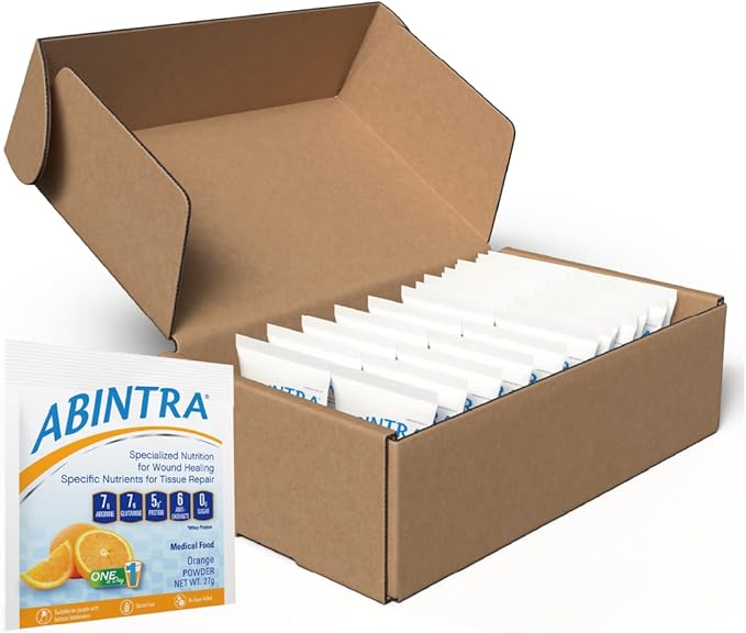 ABINTRA Specialized Wound Healing Nutritional Supplement includes L-Arginine, L-Glutamine, Whey Protein, Vitamins and Minerals, Orange Flavor, Made in The USA - 30 Packets