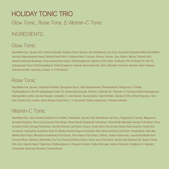 Pixi Beauty Tonic Trio | Holiday Edition Gift Set with 3 Pixi Favorite Tonics | Glow Tonic, Vitamin- C Tonic, Rose Tonic | Calming, Hydrating, Gentle Exfoliating and Smoothing