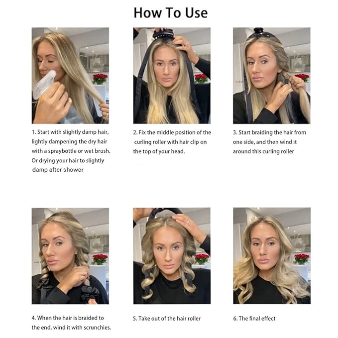 BATOUDE Heatless Curling Rod Headband No Heat Silk Ribbon Curling Rod Hair Roller Curls with Hair Claw Clip Lazy Natural Soft Wave DIY Hair Rollers Styling Tool for Sleep in Overnight (Bao)