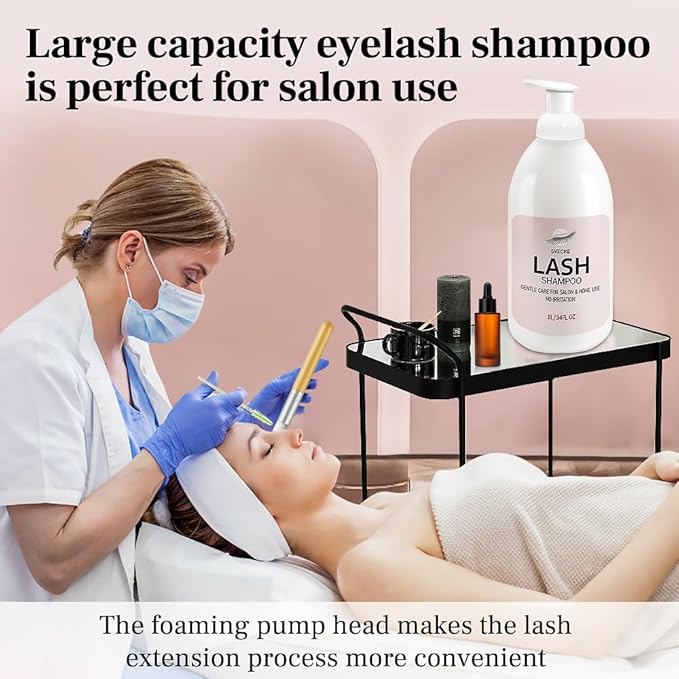 Lash Shampoo 34fl.oz/1L, Eyelash Shampoo for Lash Extension, Eyelash Extension Cleanser, Lash Eyelid Foam Cleaning Kit for Salon Use and Home Use
