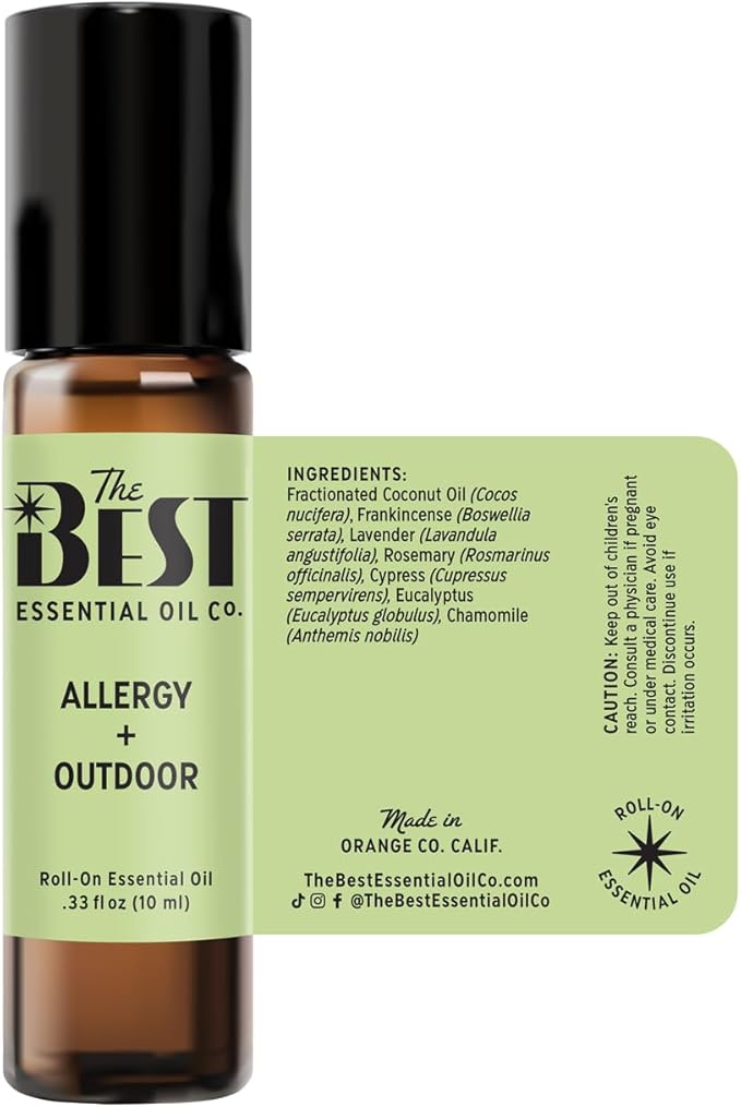 The Best Allergy + Outdoor Essential Oil Roll-On Blend- Premium Grade- Pre-Diluted in Coconut Oil- Ready to Use- 10 ml (.33 fl oz)