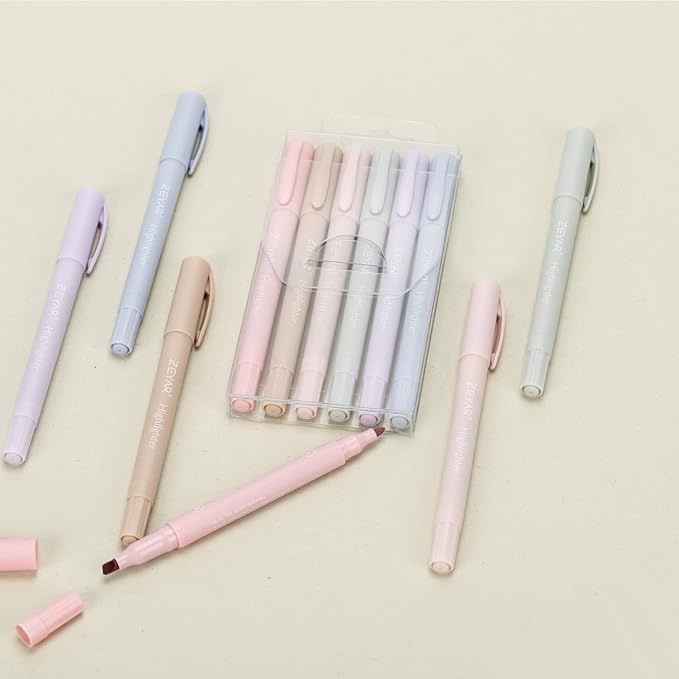 ZEYAR Cute Highlighters With Dual Tips, Cream Colors, Chisel and Bullet Tips, Aesthetic Marker, No Bleed Dry Fast Easy to Hold (12 Colors)