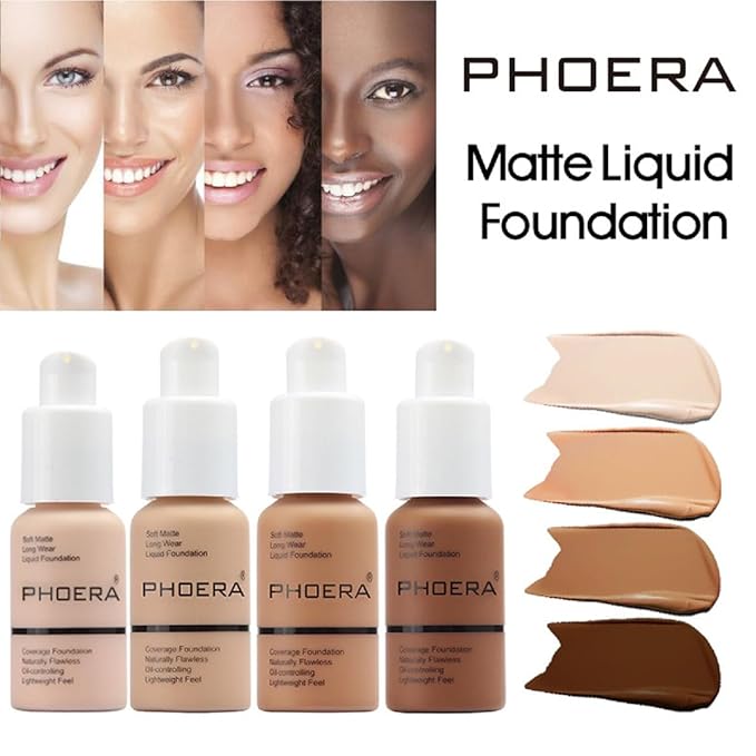 2 Pack PHOERA Foundation,Matte Oil Control Concealer Cream,PHOERA Long Lasting Waterproof Matte Liquid Foundation for Women Girls (102 Nude)