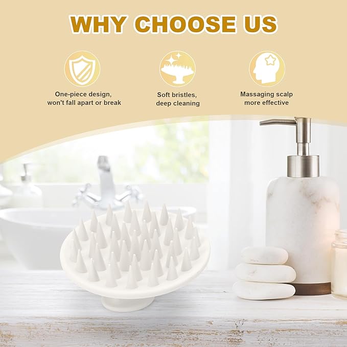 Silicone Scalp Massager Shampoo Brush, Scalp Brush for Hair Growth & Dandruff Removal, Hair Scrubber Scalp Stimulator Exfoliator Brush with Soft Bristles for Wet Dry Scalp Care (White)