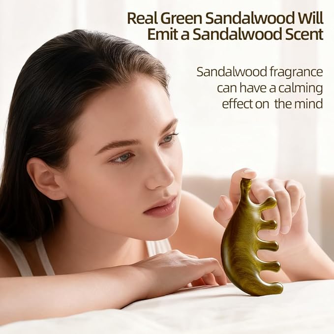 Multi-Functional Gua Sha Tool for Face & Body, Green Sandalwood Scalp Massager Hair Growth, Lymphatic Drainage, Head Massage Comb, Guasha Tool for Stress Relief and Face Lifting