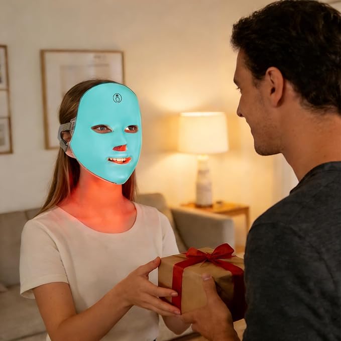 SUERBEATY Red Light Mask For Face, 7-1 Colors Red Light Face Mask, Facial Skincare At Home, Cordless, Portable and Rechargeable, Turkish Blue