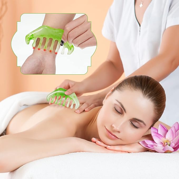 Geiserailie 2 Pcs Jade Combs Esthetician Supplies Massage Stone Hair Gua Sha Scraping Scalp Comb Facial Massage Tool Handheld Head Tools Head Caring Therapy Valentines for Women(Elegant Style)