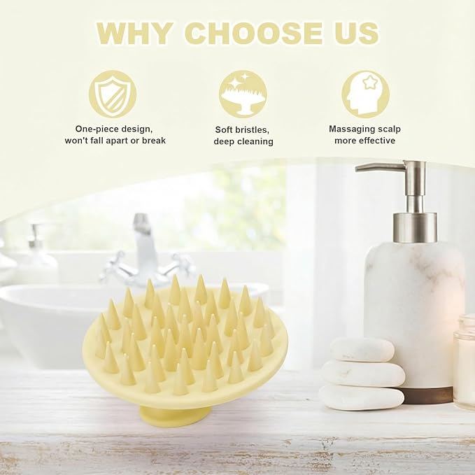 Silicone Scalp Massager Shampoo Brush, Scalp Brush for Hair Growth & Dandruff Removal, Hair Scrubber Scalp Stimulator Exfoliator Brush with Soft Bristles for Wet Dry Scalp Care (Light Yellow)