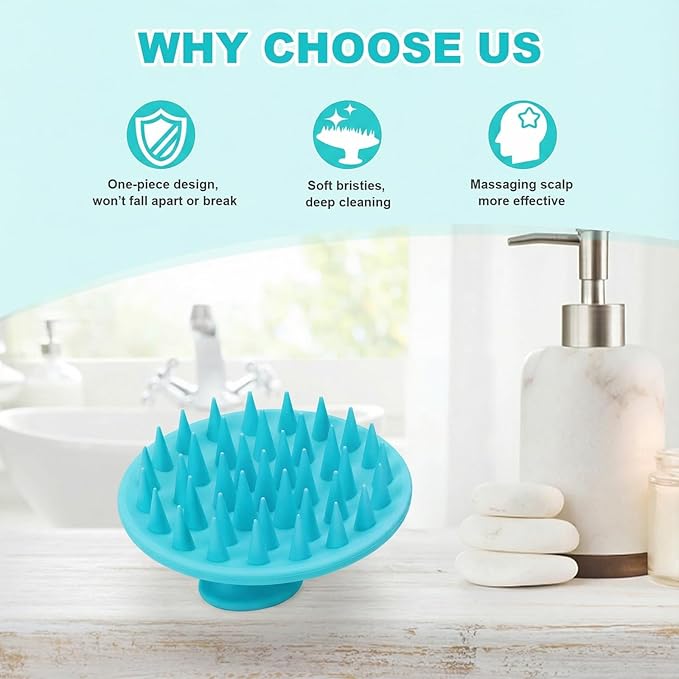 Silicone Scalp Massager Shampoo Brush, Scalp Brush for Hair Growth & Dandruff Removal, Hair Scrubber Scalp Stimulator Exfoliator Brush with Soft Bristles for Wet Dry Scalp Care (Lake Blue)