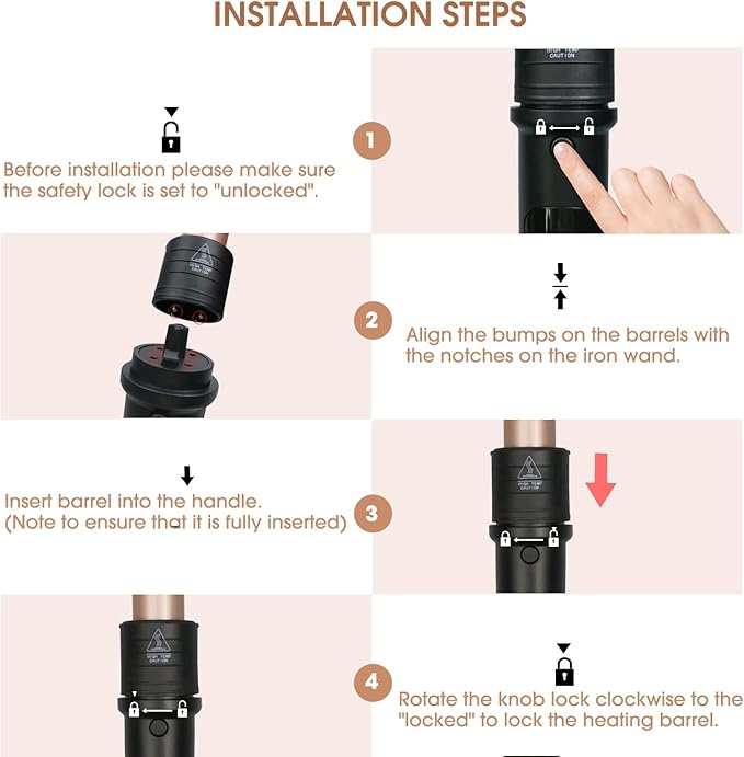 6 in 1 Hair Wand Curling Iron - Janelove 180-450℉ Long-Lasting Ceramic Hair Curlers, 0.35 to 1.25 inch Curling Wand Set for All Women, 110-220V Hair Waver with LCD- Gold