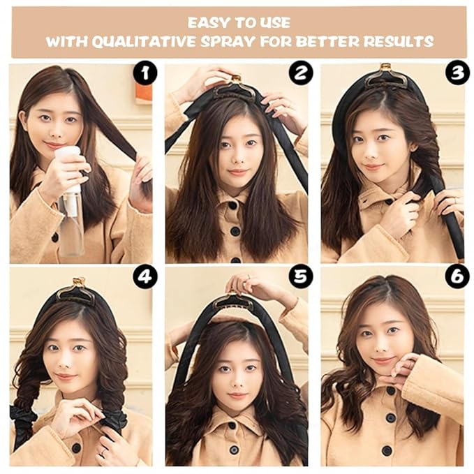 Heatless Curling Rod Headband No Heat Silk Ribbon Curling Rod Hair Roller Curls with Hair Claw Clip Lazy Natural Soft Wave DIY Hair Rollers Styling Tool for Sleep in Overnight (Black)