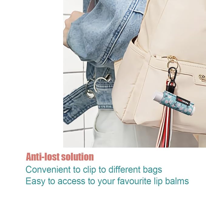 HEYSKAY 5pcs Lip Balm Holder Keychain Lipstick Sleeves Lip Gloss Holder Chapstick Elastic Sleeves for Men Women(Dot/Strip)