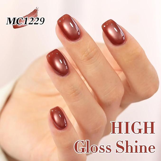 Double Rhythm Jelly Glass Cat Eye Gel Polish with Magnet 15ML Holographic Glitter Shimmer Translucent Sheer Color Magnetic Nail Polish Salon DIY at Home (MC1229)