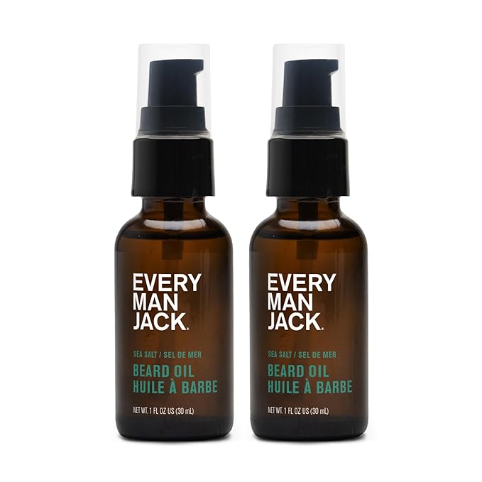 Every Man Jack Mens Beard Oil - Subtle Sea Salt Fragrance - Deeply Moisturizes and Softens Your Beard and Adds a Natural Shine - Naturally Derived with Shea Butter and Coconut Oil - 1 fl oz (2 Pack)