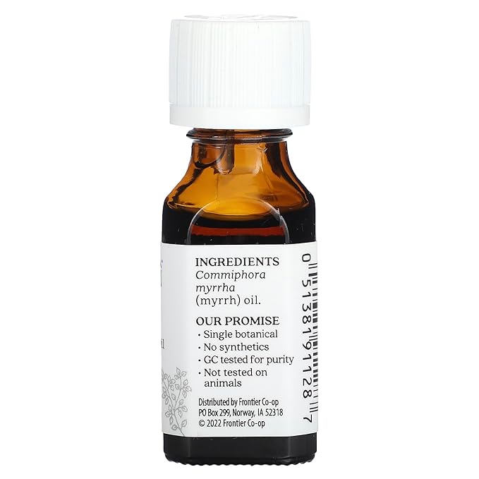 Aura Cacia 100% Pure Myrrh Essential Oil, 0.5 fl. oz, Balsamic, Warm Spicy Aroma, Centering & Meditative Restoring Myrrh Oil