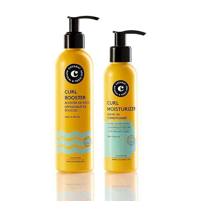COCUNAT Curly Method 2-Step Kit - Leave-In Curl Moisturizer + Curl Booster Gel - Defines, Hydrates & Controls Frizz for Perfect Curls - Strengthens & Smooths - 250ml + 150m