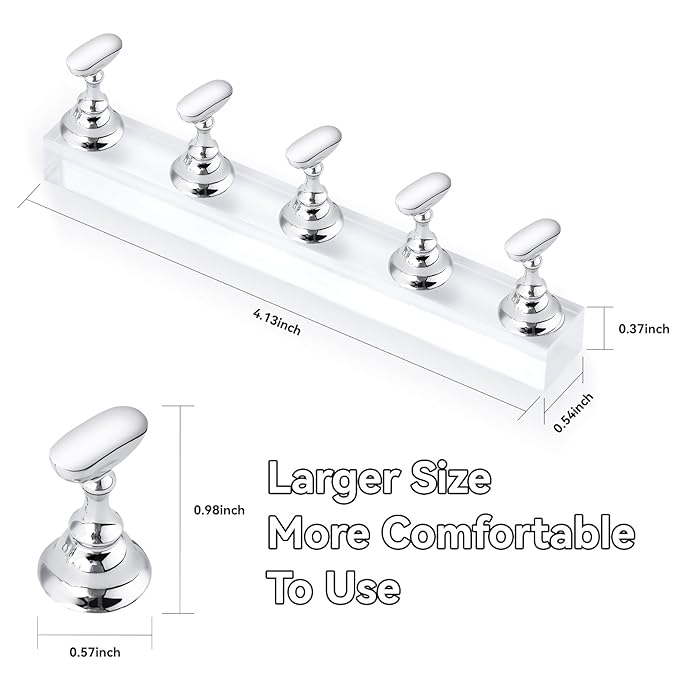 Makartt Press On Nail Stand: Silver Nail Stand for Nails Art Display Practice Nail Holder for Painting Nails Stand for False Nail Press On Designs Magnetic Fake Nail Holder with 1M Double-sided Tape