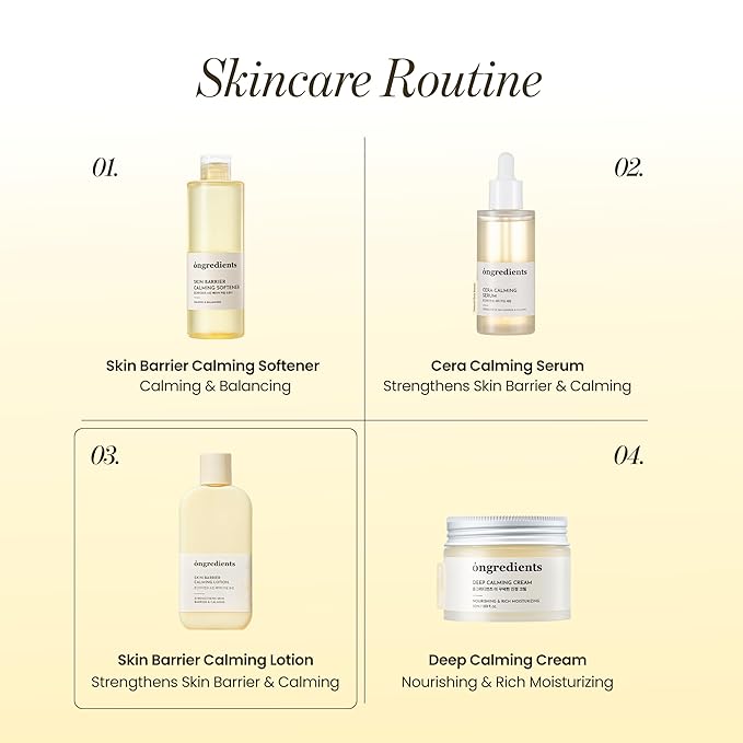 ONGREDIENTS Skin Barrier Calming Lotion | Lightweight Moisturizer for Dry, Sensitive Skin | Centella, 9-Peptide Complex, Glucose, Soothing, Calming, Hydrating | Vegan, Korean skincare (7.43 fl Oz)