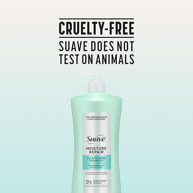 Suave Moisture Repair Sulfate-Free Shampoo with Hyaluronic Acid & Aloe Vera, Hydrates & Restores Dry, Damaged Hair, 4 Count, 28 FL OZ