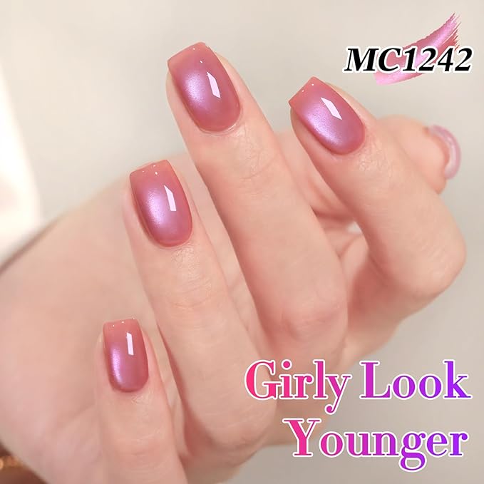 Double Rhythm Jelly Glass Cat Eye Gel Polish with Magnet 15ML Holographic Glitter Shimmer Translucent Sheer Color Magnetic Nail Polish Salon DIY at Home (Grape Lavender-MC1242)