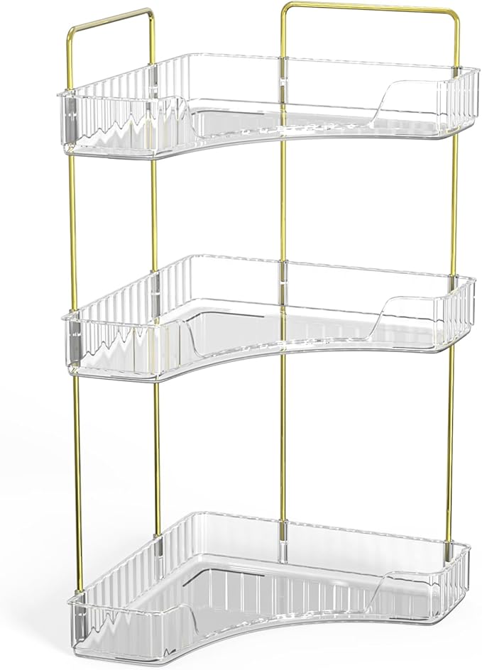 Webetop Corner Bathroom Counter Organizer 3 Tier Bathroom Countertop Organizers Shelf Makeup Organizer for Vanity Perfume Tray for Corner Storage Skincare, Cosmetic, Dresser, Kitchen Spice Rack