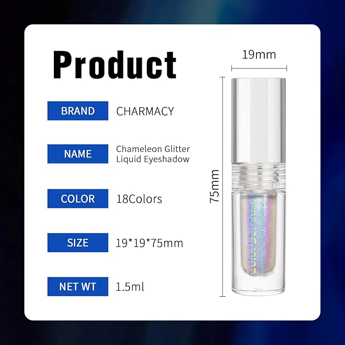 CHARMACY Liquid Duochrome Eyeshadow, Multi-Dimensional Eye Looks, Long Lasting Glitter Eye Shadow Sets Metallic Pigments, Quick Drying, Sparkling Shiny Eye Makeup for Beginners, 1.6g (#14)
