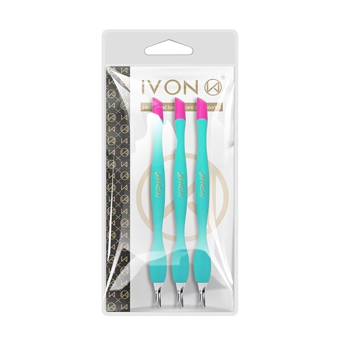 IVON 3pcs Cuticle Trimmer Pusher, Rubber Tip Soft on Nail Bed