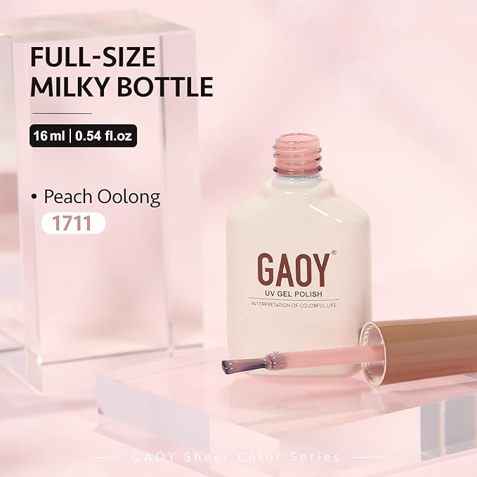 GAOY Jelly Nude Gel Nail Polish, 16ml Sheer Peach Translucent Gel Polish, UV Light Cure for Nail Art DIY, 1711 Peach Oolong