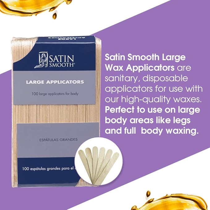 Satin Smooth Large Wax Sticks for Hair Removal – Wax Applicator Sticks, Wooden Waxing Stick Spatulas For Arms, Legs, & Body Hair Waxing, 100 ct, 2 Pack