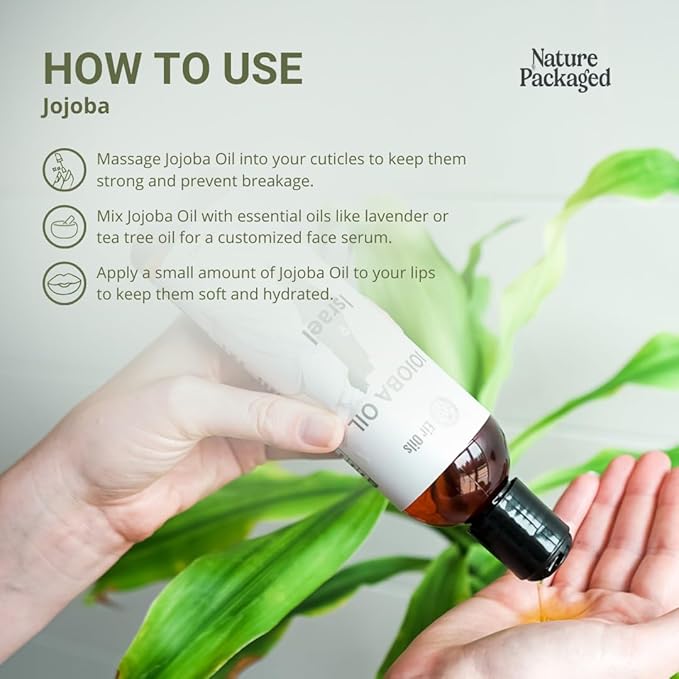 Nature Packaged Jojoba Oil - Direct from EIR Oils' Farm in Israel - 100% Pure Carrier Oil for Hair, Face, and Skin - Hand-Picked, Cold-Pressed Carrier Oil (4 Gallons)