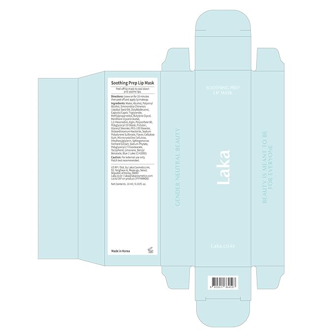 Laka Soothing Prep Lip Mask, 10ml/0.33 fl.oz, Cooling Peel-Off Lip Mask, Jelly tip for Hygienic & Easy Application, Daily Lip Care, K-Beauty