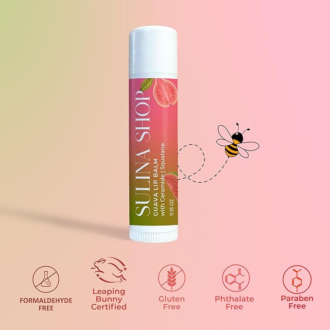 Guava Lip Balm Hydrating for Dry Lips - Natural Lip Moisturizer with Beeswax, Squalane & Castor Oil, Protects Lip Barrier, Lip Care for Chapped Lips, Lip Repair - 0.15 Fl oz