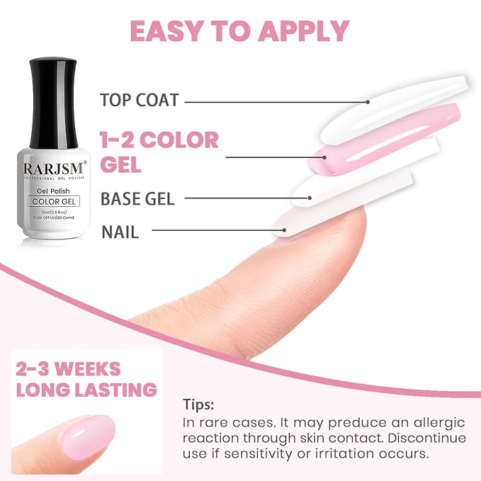 RARJSM Sheer Jelly Gel Polish Clear Pink Gel Nail Polish Transparent Light Pink Pastel Nude Nail GelPolish Varnish Curing Requires LED UV Translucent French Manicure Soak Off for Home Salon 1pcs 15ml