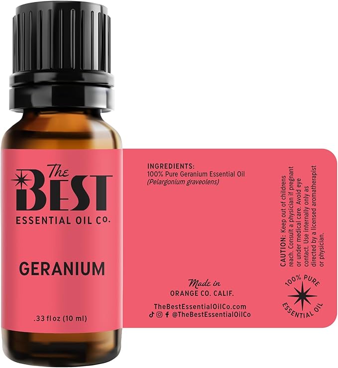 The Best Geranium Essential Oil- Premium Grade- 100% Pure & Natural for Aromatherapy, Diffuser, Spa, Massage, Air Freshener- 10 ml (.33 fl oz)