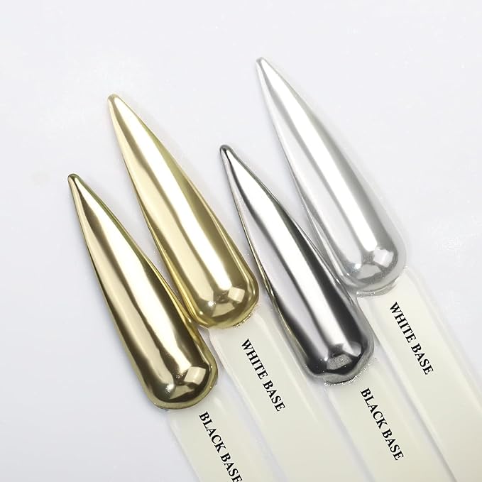 2 Jars Chrome Nail Powder:Mirror Effect Gold Chrome Nail Powder,Metallic Mirror Silver Chrome Powders Decoration for DIY Nail Art,Pigment Holo chrome powder with 4 Eyeshadow Sticks